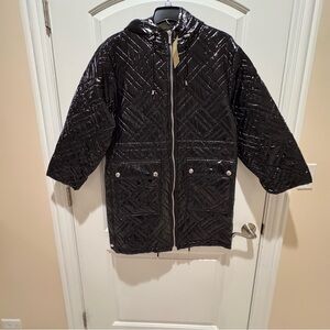 MICHAEL KORS Women Quilted Ciré Nylon Black Hooded Puffer Coat Cinch Waist SizeS